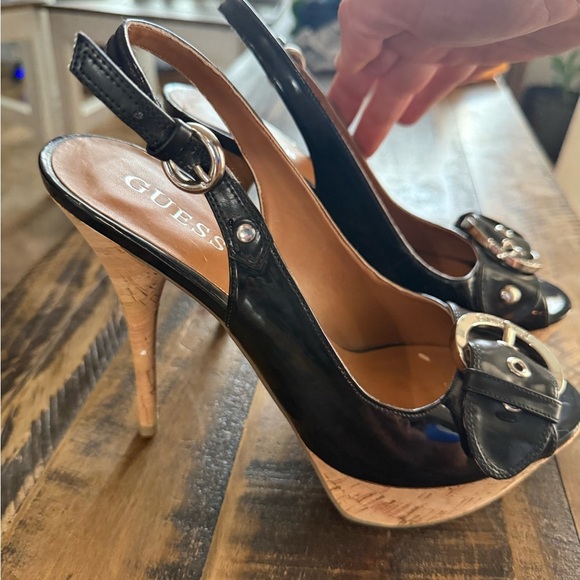 Guess Black Peep-Toe Slingback 5" Heels Size 8 - Picture 3 of 3